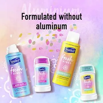 Suave Fresh Vibes Deodorant Stick Aluminum Free 48 Hour Deodorant Protection, Awesome Blossom Dermatologist Tested Body Deodorant 1.2 oz