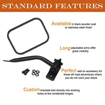 Door Off Mirror for Jeep Wrangler One Pair Rectangular Mirrors fit for 1997~2006 2007~2017 Jeep Wrangler TJ Mirrors For Jeep, Textured Black