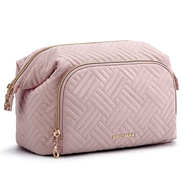BAGSMART Travel Makeup Bag Water-Resistant Cosmetic Organizer Pink