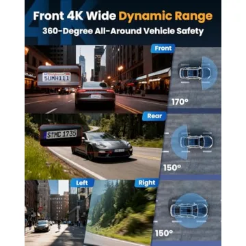 XYGCACO 4 Channel Dash Cam with 360° View and WiFi Access