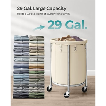 SONGMICS Rolling Laundry Basket with Wheels, 29 Gal Size