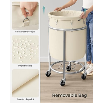 SONGMICS Rolling Laundry Basket with Wheels, 29 Gal Size