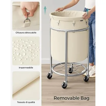 SONGMICS Rolling Laundry Basket with Wheels, 29 Gal Size