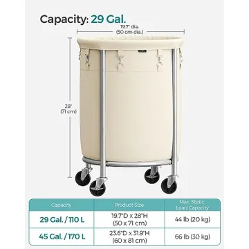 SONGMICS Rolling Laundry Basket with Wheels, 29 Gal Size