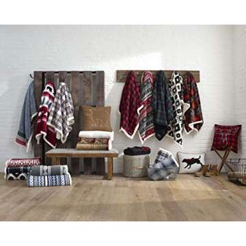 Eddie Bauer - Throw Blanket, Cotton Flannel Home Decor, All Season Reversible Sherpa Bedding (Pine Tartan, Throw)