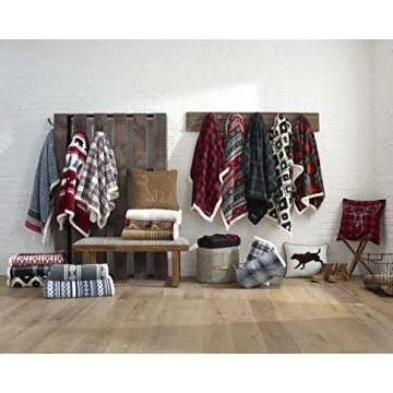 Eddie Bauer - Throw Blanket, Cotton Flannel Home Decor, All Season Reversible Sherpa Bedding (Pine Tartan, Throw)