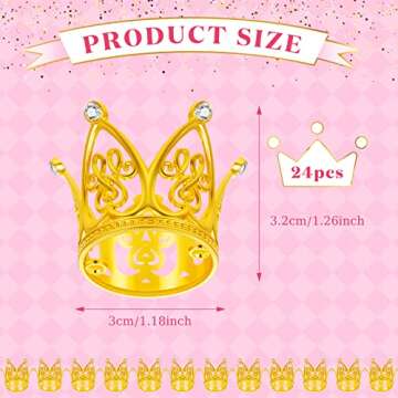 Junkin 24 Pcs Mini Crowns Mini Gold Crown Cake Topper for Flower Bouquets Small Vintage Tiara Cake T...