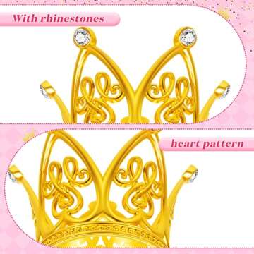 Junkin 24 Pcs Mini Crowns Mini Gold Crown Cake Topper for Flower Bouquets Small Vintage Tiara Cake Topper for Flower Arrangements Birthday Party Wedding Baby Shower Decor(Gold,Vintage)