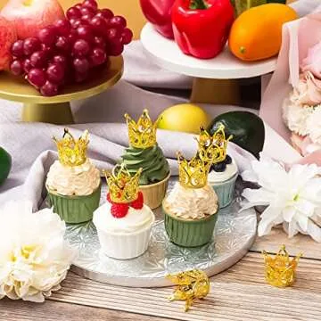 Junkin 24 Pcs Mini Crowns Mini Gold Crown Cake Topper for Flower Bouquets Small Vintage Tiara Cake Topper for Flower Arrangements Birthday Party Wedding Baby Shower Decor(Gold,Vintage)