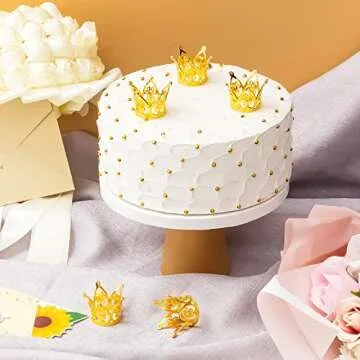 Junkin 24 Pcs Mini Crowns Mini Gold Crown Cake Topper for Flower Bouquets Small Vintage Tiara Cake Topper for Flower Arrangements Birthday Party Wedding Baby Shower Decor(Gold,Vintage)