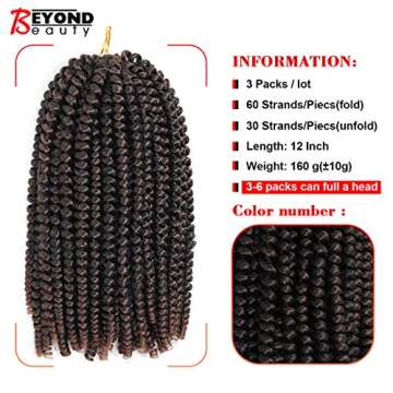 12 inch Spring Twist Crochet Braids Hair for Butterfly Locs Bomb Twist Crochet Hair Beyond Beauty Ombre Colors Synthetic Fluffy Hair Extension 3 Packs (12 Inch, M1B 30)