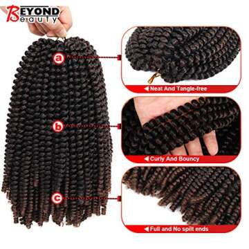 12 inch Spring Twist Crochet Braids Hair for Butterfly Locs Bomb Twist Crochet Hair Beyond Beauty Ombre Colors Synthetic Fluffy Hair Extension 3 Packs (12 Inch, M1B 30)