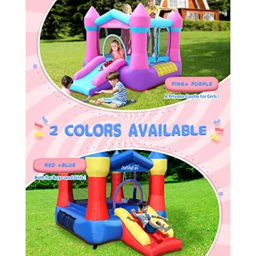 AirMyFun Pink Inflatable Toddler Bounce House with Blower, Indoor/Outdoor Jumping Castle for Kids 3-8, Inflatable Bouncy House with Slide, 82011B