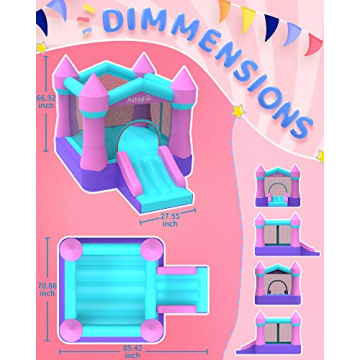 AirMyFun Pink Inflatable Toddler Bounce House with Blower, Indoor/Outdoor Jumping Castle for Kids 3-8, Inflatable Bouncy House with Slide, 82011B