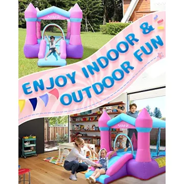 AirMyFun Pink Inflatable Toddler Bounce House with Blower, Indoor/Outdoor Jumping Castle for Kids 3-8, Inflatable Bouncy House with Slide, 82011B