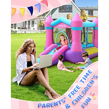 AirMyFun Pink Inflatable Toddler Bounce House with Blower, Indoor/Outdoor Jumping Castle for Kids 3-8, Inflatable Bouncy House with Slide, 82011B