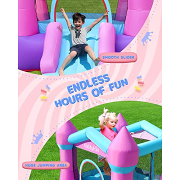AirMyFun Pink Inflatable Toddler Bounce House with Blower, Indoor/Outdoor Jumping Castle for Kids 3-8, Inflatable Bouncy House with Slide, 82011B