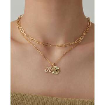 PAVOI 14K Yellow Gold Plated Dainty Hexagon Initial Letter Pendant Layered Necklace Jewelry Gift for...