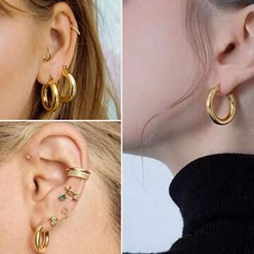 Gold Chunky Hoop Earrings Set for Women Hypoallergenic Thick Open Small Hoop Jewelry for Birthday/Christmas Gifts, 1Pairs