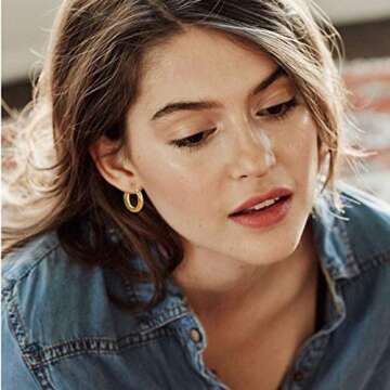 Gold Chunky Hoop Earrings Set for Women Hypoallergenic Thick Open Small Hoop Jewelry for Birthday/Christmas Gifts, 1Pairs