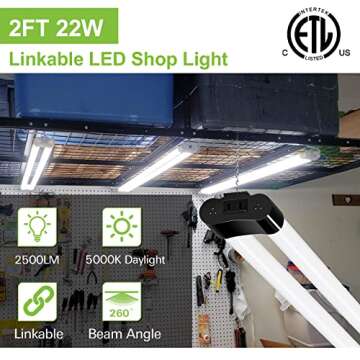 hykolity 4 Pack Linkable LED Shop Light for Garage, 2FT 22W Utility Light Fixture, 2500lm, 5000K Day...