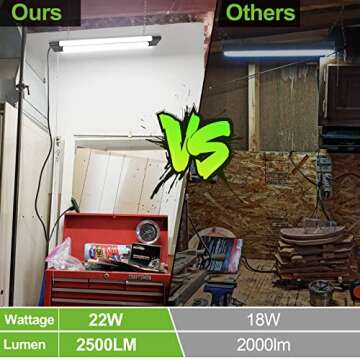 hykolity 4 Pack Linkable LED Shop Light for Garage, 2FT 22W Utility Light Fixture, 2500lm, 5000K Daylight LED Workbench Light with Power Cord, Hanging or Flush Mount, Black - ETL