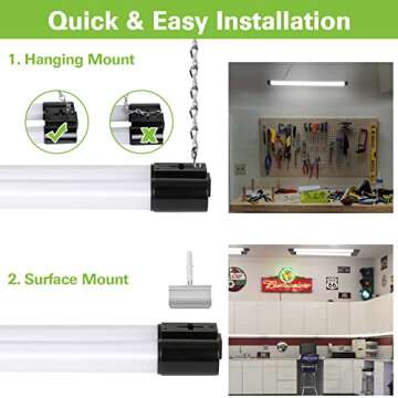 hykolity 4 Pack Linkable LED Shop Light for Garage, 2FT 22W Utility Light Fixture, 2500lm, 5000K Daylight LED Workbench Light with Power Cord, Hanging or Flush Mount, Black - ETL