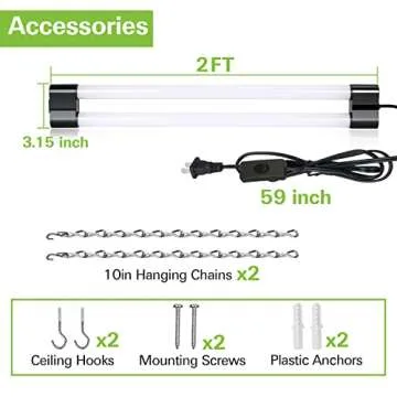 hykolity 4 Pack Linkable LED Shop Light for Garage, 2FT 22W Utility Light Fixture, 2500lm, 5000K Daylight LED Workbench Light with Power Cord, Hanging or Flush Mount, Black - ETL