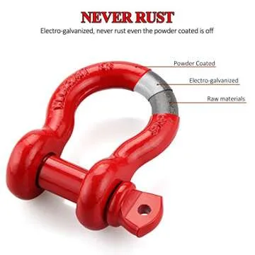 Shackles 3/4" (2 PACK) LIBERRWAY D ring Shackle Rugged Unbreakable 28.5 Ton (57,000 Lbs) Maximum Break Strength with 7/8'' Pin Bow Screw Heavy Duty D Ring for Vehicle Recovery, Red