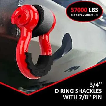 Shackles 3/4" (2 PACK) LIBERRWAY D ring Shackle Rugged Unbreakable 28.5 Ton (57,000 Lbs) Maximum Break Strength with 7/8'' Pin Bow Screw Heavy Duty D Ring for Vehicle Recovery, Red