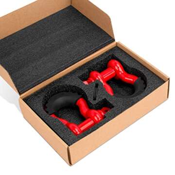 Shackles 3/4" (2 PACK) LIBERRWAY D ring Shackle Rugged Unbreakable 28.5 Ton (57,000 Lbs) Maximum Break Strength with 7/8'' Pin Bow Screw Heavy Duty D Ring for Vehicle Recovery, Red