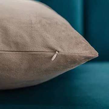 DEZENE Decorative Pillow Covers 16x16 Taupe: 2 Pack Cozy Soft Velvet Square Throw Pillow Cases for F...