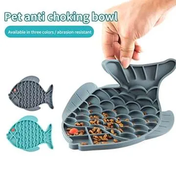 Slow Feeder Cat Bowls, 2 Pack Fish-Shaped Silicone Puzzle Feeders for Healthy Eating & Anxiety Relief - Lick Treat Mat for Dogs & Cats (Blue+Grey)