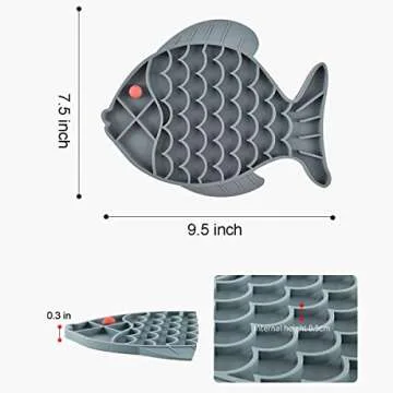 Slow Feeder Cat Bowls, 2 Pack Fish-Shaped Silicone Puzzle Feeders for Healthy Eating & Anxiety Relief - Lick Treat Mat for Dogs & Cats (Blue+Grey)