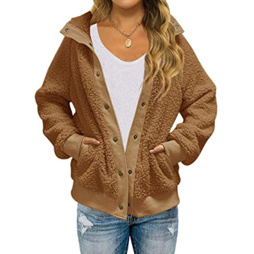 MEROKEETY Women's Winter Long Sleeve Sherpa Jacket - Warm Fleece Coat