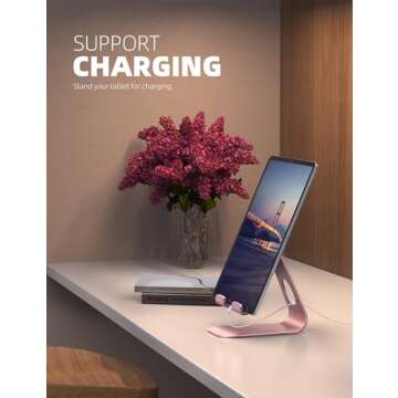 Lamicall Tablet Stand Adjustable, Tablet Stand : Desktop Stand Holder Dock Compatible with Tablet Such as iPad 2018 Pro 9.7, 10.5, Air Mini 4 3 2, Kindle, Nexus, Tab, E-Reader (4-13'') - Rose Gold
