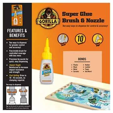 Gorilla Super Glue with Brush & Nozzle Applicator, 13.2 Gram, Clear, (Pack of 1)