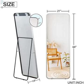 KBXTXM Full Length Mirror 65" x 22" Full Body Mirror Bedroom Dressing Mirror Floor Length Mirror Standing Leaning Hanging, Wall Mirror Aluminum Silver Frame