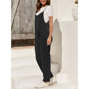 Fisoew Women's Casual Sleeveless V Neck Jumpsuit with Pockets