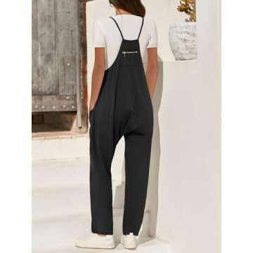 Fisoew Women's Summer Sleeveless Loose Casual V Neck Jumpsuits Spaghetti Strap Long Pants Baggy Overalls with Pockets