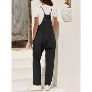 Fisoew Women's Casual Sleeveless V Neck Jumpsuit with Pockets