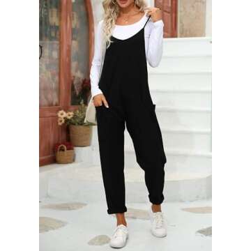 Fisoew Women's Summer Sleeveless Loose Casual V Neck Jumpsuits Spaghetti Strap Long Pants Baggy Overalls with Pockets