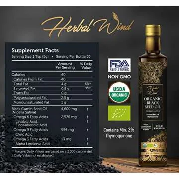 Herbal Wind Black Seed Oil: Cold Pressed USDA Organic Black Seed Oil Liquid - Turkish Nigella Sativa Black Cumin Seed Oil with Min. 2% Thymoquinone for Immune Support, Joint Health and More - 8 Fl Oz