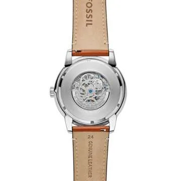 Fossil Men's Townsman Automatic Stainless Steel and Leather Two-Hand Skeleton Watch, Color: Silver, Brown (Model: ME3110)