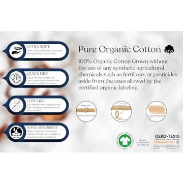 Delara 100% Organic Cotton Towels 650 GSM Plush Feather Touch Quick Dry Bath Towel, Pack of 4 GOTS Certified, Oeko-Tex Green Certified, Organic Cotton Bath Towel, 30"X58"