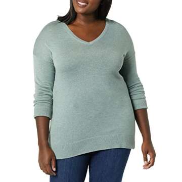 Amazon Essentials Women's Lightweight Long-Sleeve V-Neck Tunic Sweater (Available in Plus Size), Sage Green Heather, Small