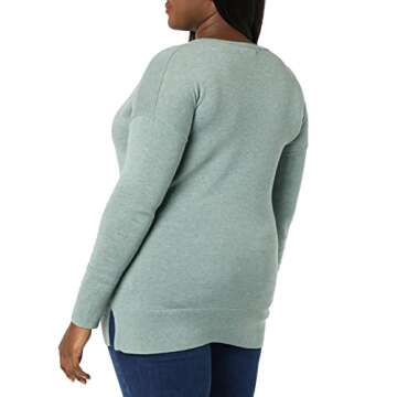 Amazon Essentials Women's Lightweight Long-Sleeve V-Neck Tunic Sweater (Available in Plus Size), Sage Green Heather, Small