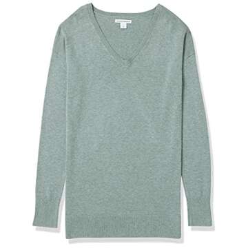 Amazon Essentials Women's Lightweight Long-Sleeve V-Neck Tunic Sweater (Available in Plus Size), Sage Green Heather, Small