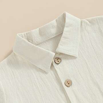 Gueuusu Baby Boy Girl Summer Clothes Toddler Cotton Linen Short Sleeve Button Up Dress Shirt Pocket Shorts Set 2PCS Outfit (Beige, 6-12 Months)