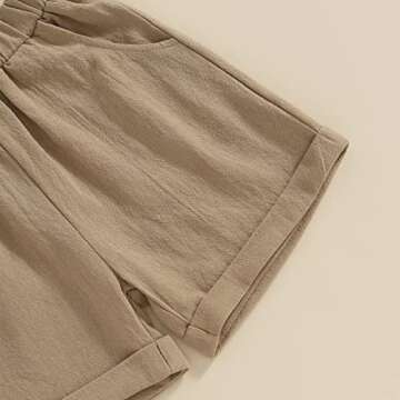 Gueuusu Baby Boy Girl Summer Clothes Toddler Cotton Linen Short Sleeve Button Up Dress Shirt Pocket Shorts Set 2PCS Outfit (Beige, 6-12 Months)